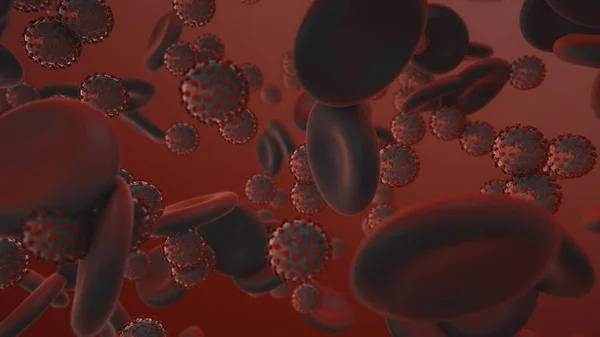 Coronavirus. 3D renderizado de partículas de coronavirus en la sangre humana Imagen De Stock