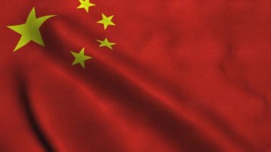 Çin bayrağı rüzgarda dalgalanıyor. Ulusal Çin Halk Cumhuriyeti Bayrağı
