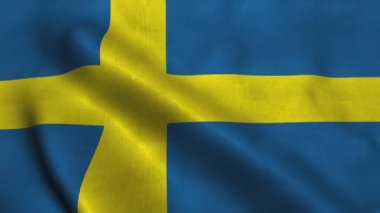 Rüzgarda dalgalanan İsveç bayrağı. İsveç Ulusal Bayrağı
