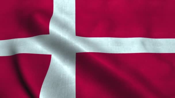 Bandera de Dinamarca ondeando en el viento. Bandera nacional Reino de Dinamarca — Vídeo de stock