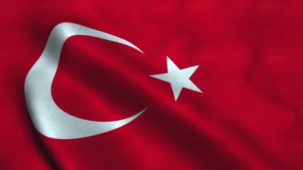 Bandera de Turquía ondeando en el viento. Bandera nacional República de Turquía — Vídeo de stock