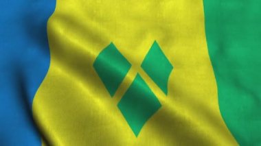 Saint Vincent ve Grenadines bayrağı rüzgarda sallanıyor. Ulusal bayrak 