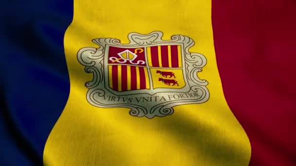Σημαία Ανδόρας κυματίζει στον άνεμο. Εθνική σημαία της Ανδόρας — Αρχείο Βίντεο