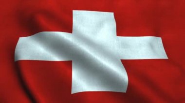 Rüzgarda dalgalanan İsviçre bayrağı. İsviçre Konfederasyonu Ulusal Bayrağı