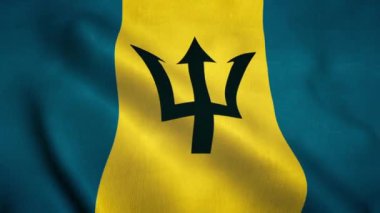 Rüzgarda dalgalanan Barbados bayrağı. Barbados Ulusal Bayrağı