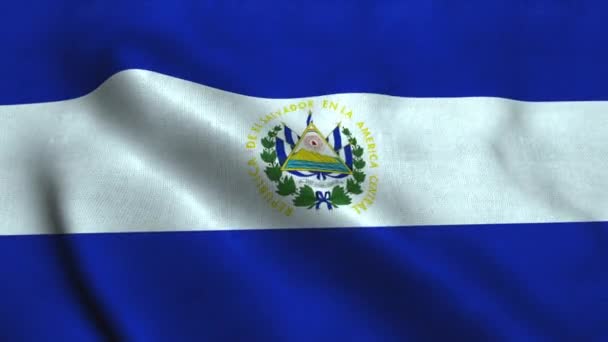 Bandera de El Salvador ondeando en el viento. Bandera Nacional República de El Salvador — Vídeo de stock