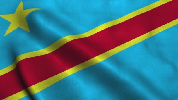 Kongo bayrağı rüzgarda dalgalanıyor. Ulusal Kongo Demokratik Cumhuriyeti bayrağı — Stok video