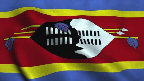 Szváziföld zászlója lobogott a szélben. Eswatini nemzeti zászló Királysága — Stock videók