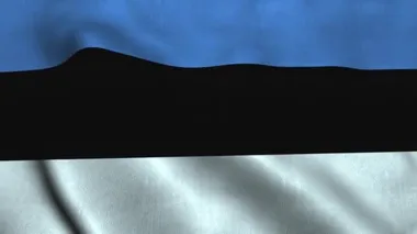 Estonya bayrağı rüzgarda dalgalanıyor. Estonya Cumhuriyeti Ulusal Bayrağı