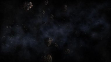 Göktaşları uzayda yıldızların arka planında uçar.