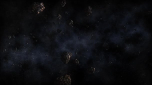 Les astéroïdes volent dans l'espace sur fond d'étoiles 