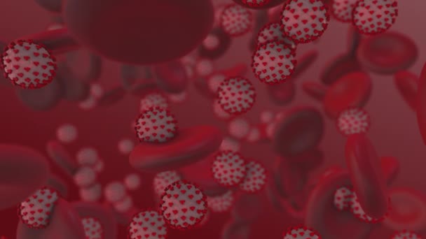 Коронавирус. 3D рендеринг частиц коронавируса в крови человека — стоковое видео