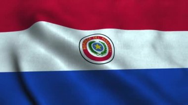 Paraguay bayrağı rüzgarda dalgalanıyor. Ulusal Paraguay Cumhuriyeti Bayrağı