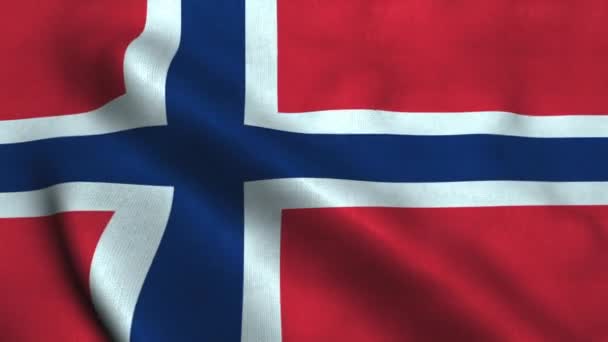Norvég zászló lengett a szélben. Norvég Királyság nemzeti lobogó — Stock videók