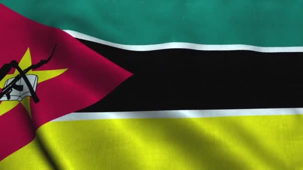 Mozambique flag waving in the wind. National flag Republic of Mozambique — 비디오