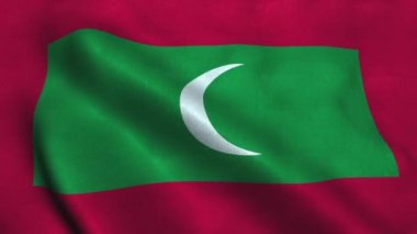 Maldivler bayrağı rüzgarda dalgalanıyor. Ulusal Maldivler Cumhuriyeti Bayrağı