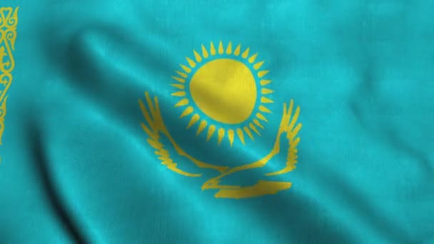 Bandera de Kazajstán ondeando en el viento. Bandera de Kazajstán — Vídeos de Stock
