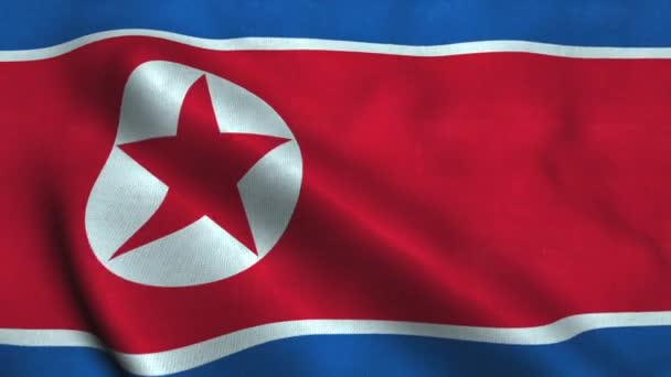 Bandeira da Coreia do Norte acenando ao vento. Bandeira nacional República Popular Democrática da Coreia — Vídeo de Stock