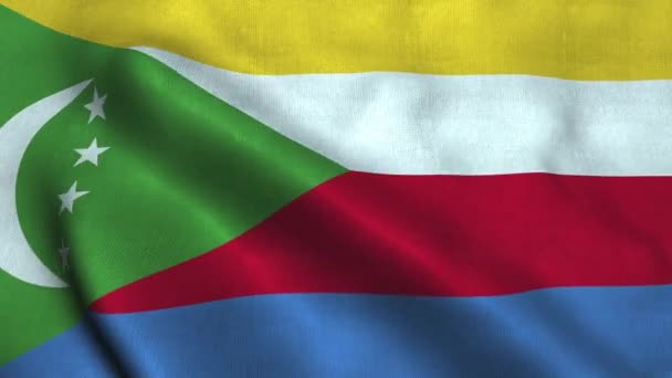 Флаг Комор размахивает на ветру. Союз национальных флагов Коморских островов — стоковое видео