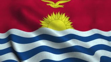 Rüzgarda dalgalanan Kiribati bayrağı. Ulusal Kiribati Cumhuriyeti bayrağı