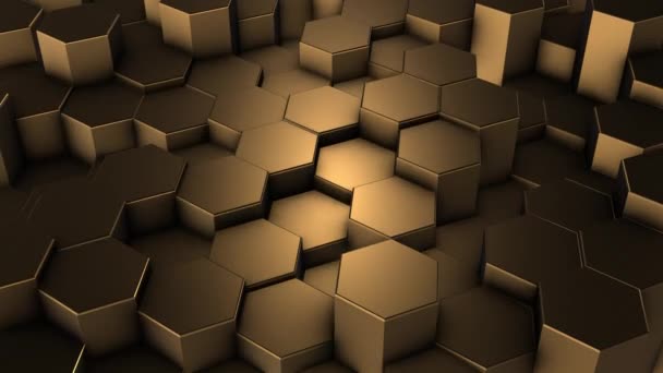 Gold hexagon geometric background in motion — Stock Video