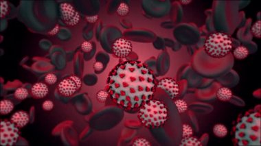 Coronavirus Covid-19. İnsan kanında 3 boyutlu koronavirüs parçacıkları oluşturma