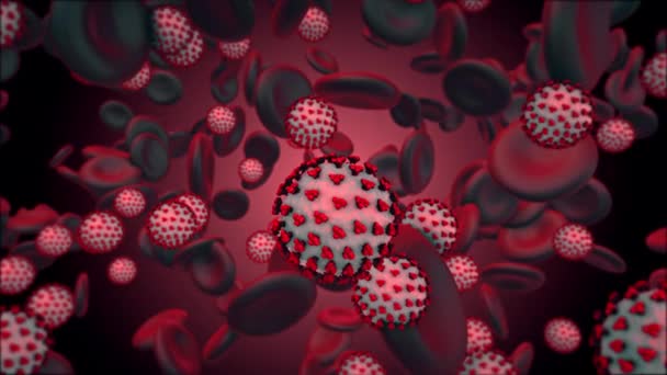 Coronavirus Covid-19. 3D-återgivning av koronaviruspartiklar i humant blod — Stockvideo