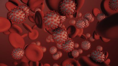 Coronavirus Covid-19. İnsan kanında 3 boyutlu koronavirüs parçacıkları oluşturma