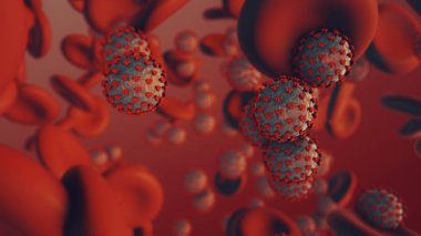 Coronavirus Covid-19. İnsan kanında 3 boyutlu koronavirüs parçacıkları oluşturma