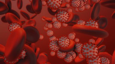 Coronavirus Covid-19. İnsan kanında 3 boyutlu koronavirüs parçacıkları oluşturma