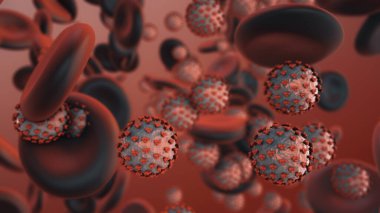Coronavirus Covid-19. İnsan kanında 3 boyutlu koronavirüs parçacıkları oluşturma
