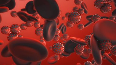 Coronavirus Covid-19. İnsan kanında 3 boyutlu koronavirüs parçacıkları oluşturma