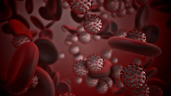 Coronavirus Covid-19. İnsan kanında 3 boyutlu koronavirüs parçacıkları oluşturma