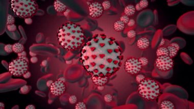 Coronavirus Covid-19. İnsan kanında 3 boyutlu koronavirüs parçacıkları oluşturma