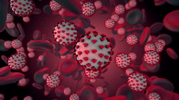 Coronavirus Covid-19 。Coronavirus颗粒在人体血液中的3D呈现 — 图库视频影像