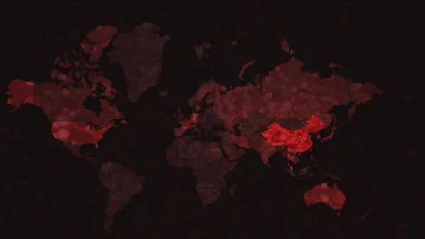 World Map of Infect Coronavirus COVID-19 (en inglés). 3D renderizado de partículas de coronavirus Fotos De Stock