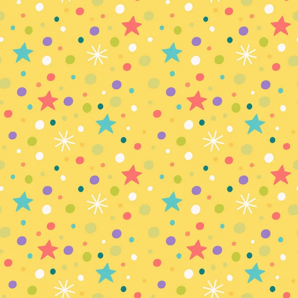 Motif sans couture avec flocons de neige, étoiles et confettis . — Image vectorielle