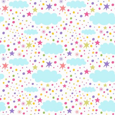 bulutlar, yıldız ve konfeti ile Seamless Modeli