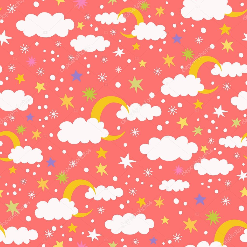 seamless pattern with clouds, stars, confetti and snow