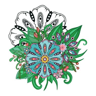 çiçek ve yaprak doodle öğeleri