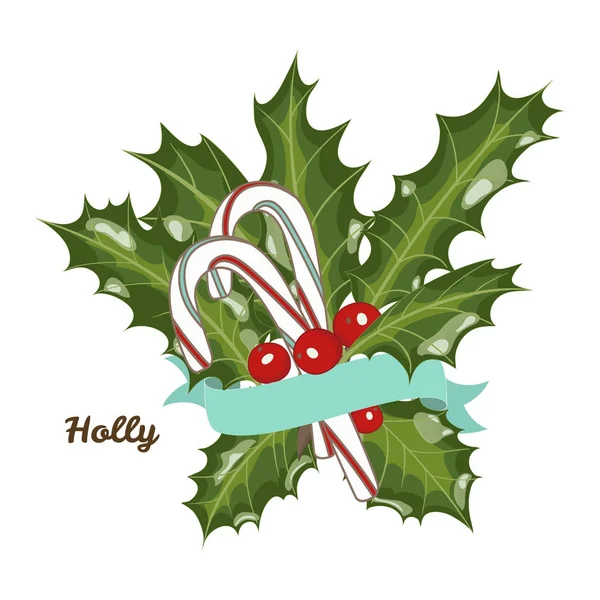 Holly en snoep — Stockvector