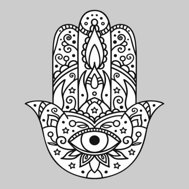 Vektör çizimi. Hamsa 'lı siyah beyaz renk