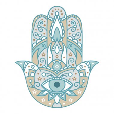 Vektör çizimi. Hamsa 'lı siyah beyaz renk