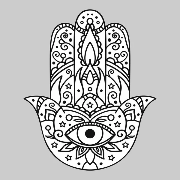 Ilustración vectorial. Colorante blanco y negro con hamsa — Vector de stock