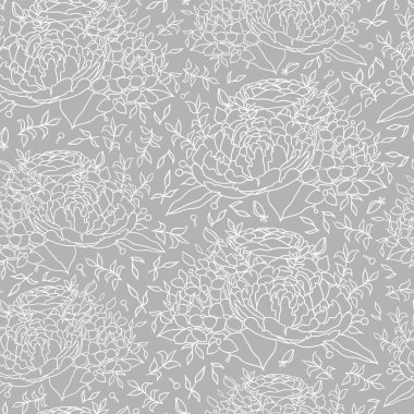 Çizgi sanat çiçekleri kumaş tasarımı için pürüzsüz desen.