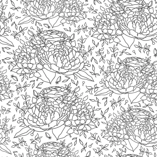 Zwart witte bloem naadloze patroon voor weefsel ontwerp — Stockvector