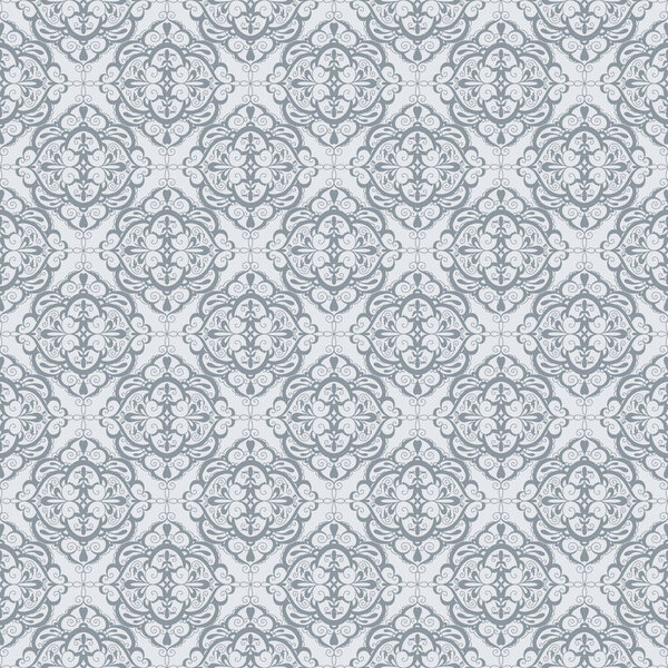 Vintage line art pattern with white seamless monochrome pattern on gray background for fabric design.
