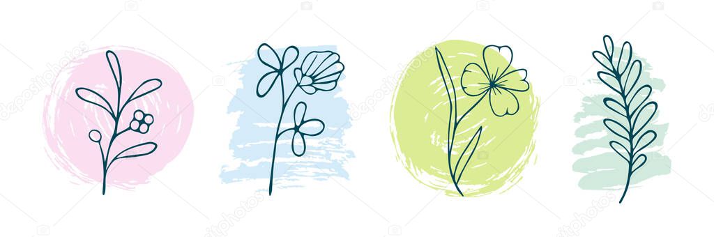 Romantic set of vector flowers on a colorful textural background.