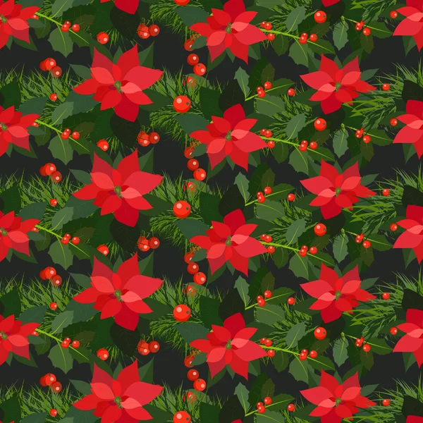 Çiçek Noel sorunsuz şenlikli desenle ökse otu, Atatürk çiçeği ve çam dalları, kırmızı ve yeşil. Noel tasarım, kumaşlar, tebrik kartları, sargı, reklam için sonsuz geleneksel dokusu.