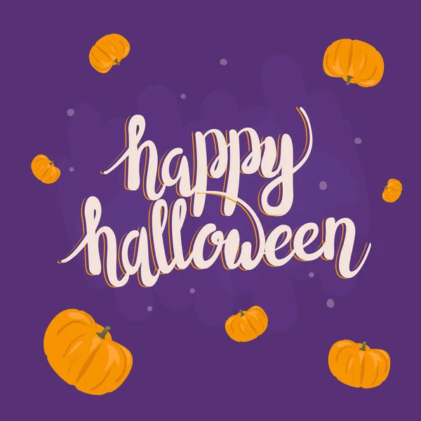 El yazısı ve balkabağıyla Mutlu Cadılar Bayramı Vektör Arkaplanı.